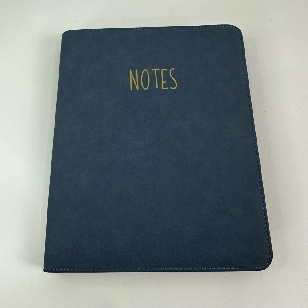 Light Blue Zippered Tablet Folio Soft Suede Like Feel Marbled Interior "Notes"